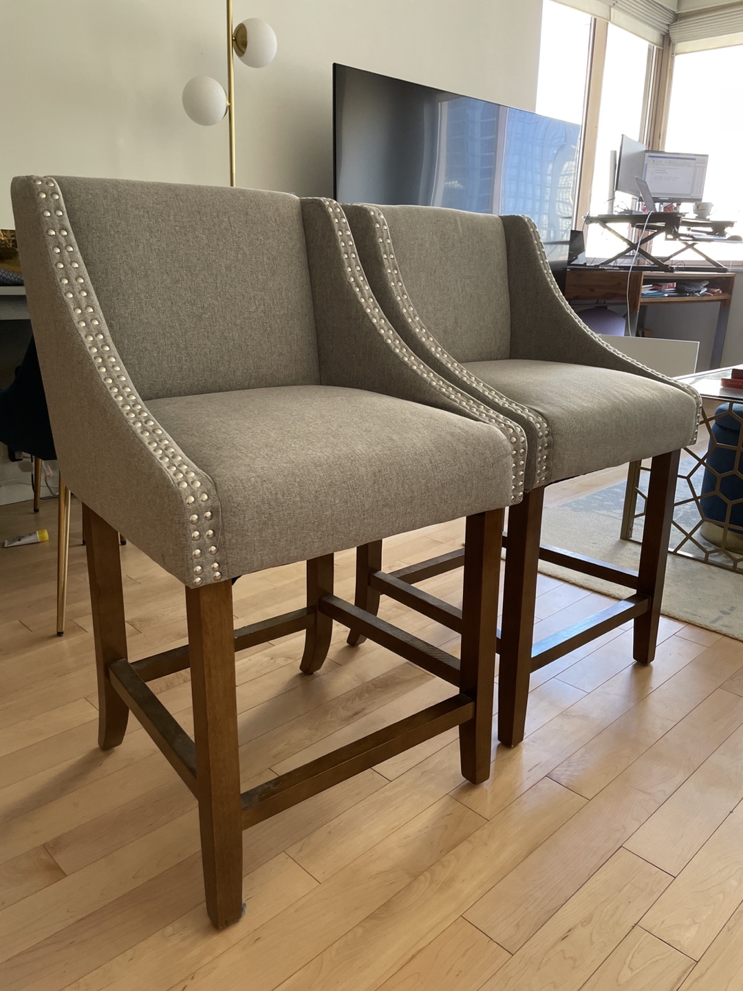 Set of Two Upholstered Bar Stools