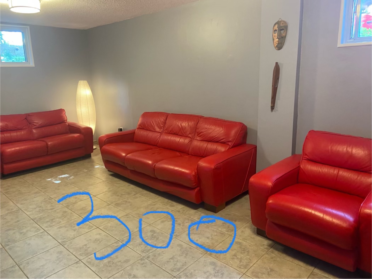 Red Leather Sofa Set