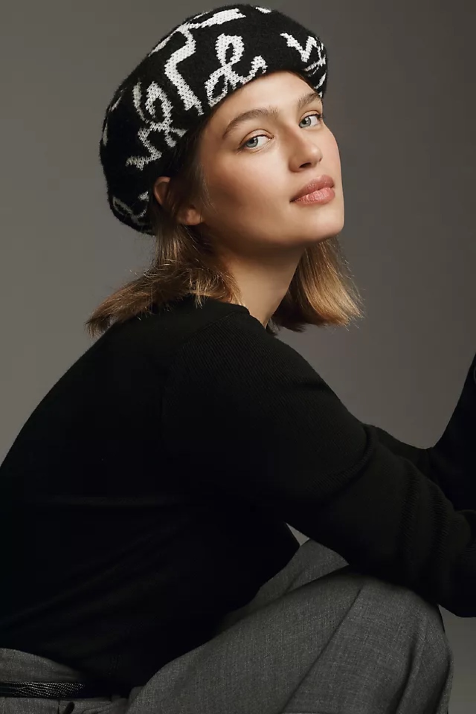 Maeve Anthropologie Black and White Beret
