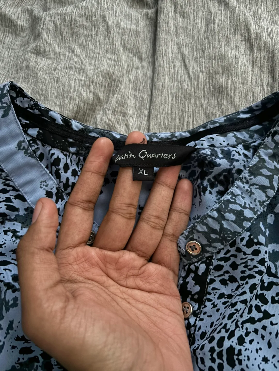 Latin Quarters Blouse, Size XL, Blue Animal Print. image indicator(2)