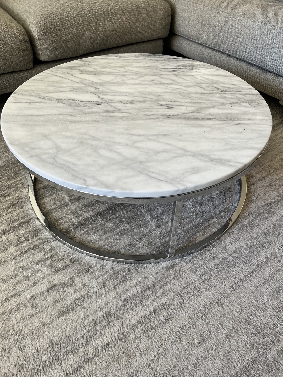 CB2 Marble and Chrome Coffee Table and End Table