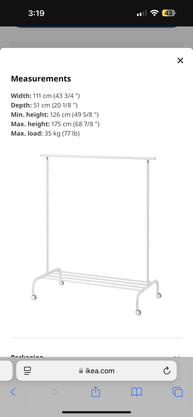 IKEA White Clothing Rack with Wheels