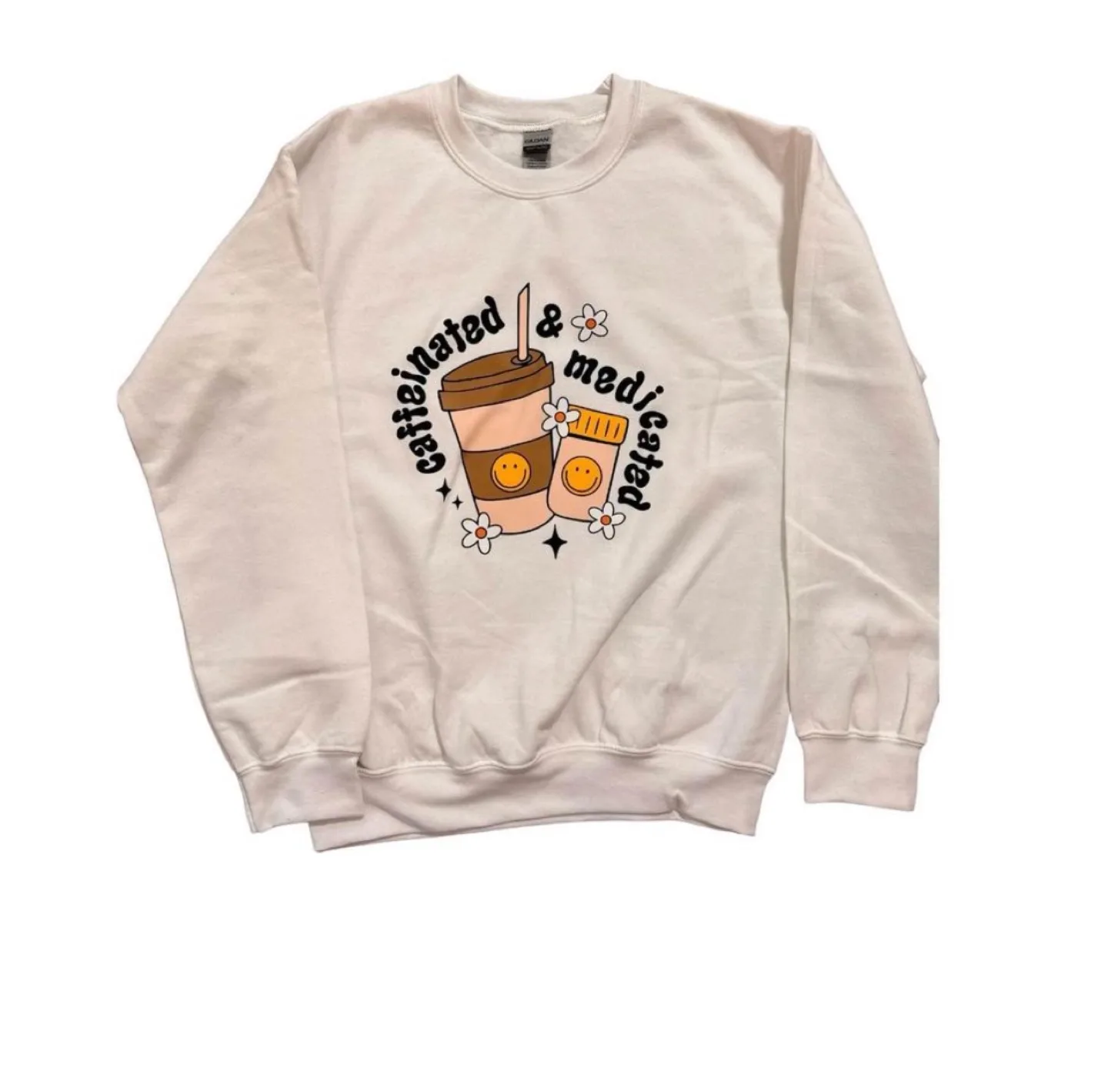 Cream coloured caffeinated & medicated sweatshirt thumbnail