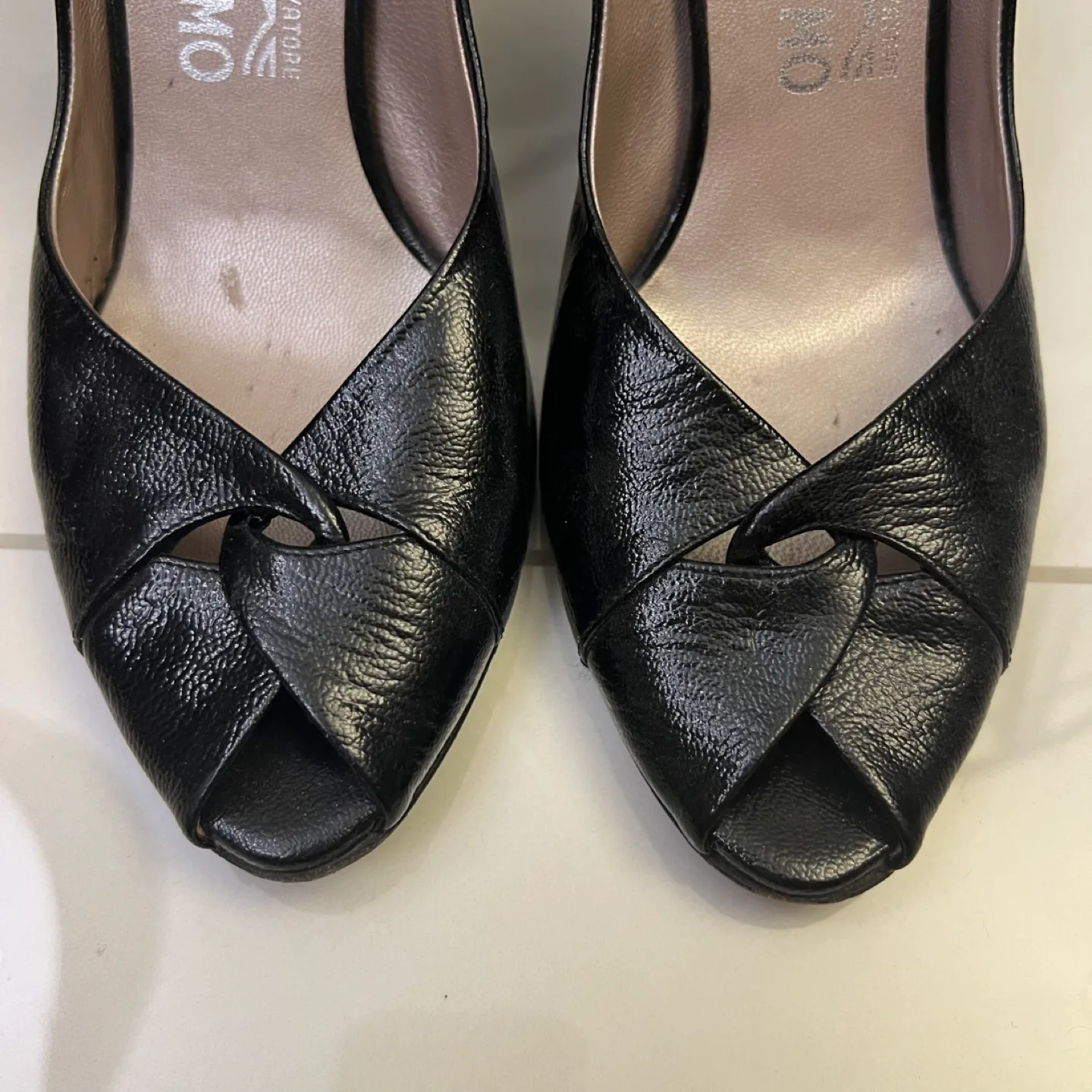 Salvatore Ferragamo Black Leather Wedge Heels Size 7 image indicator(4)