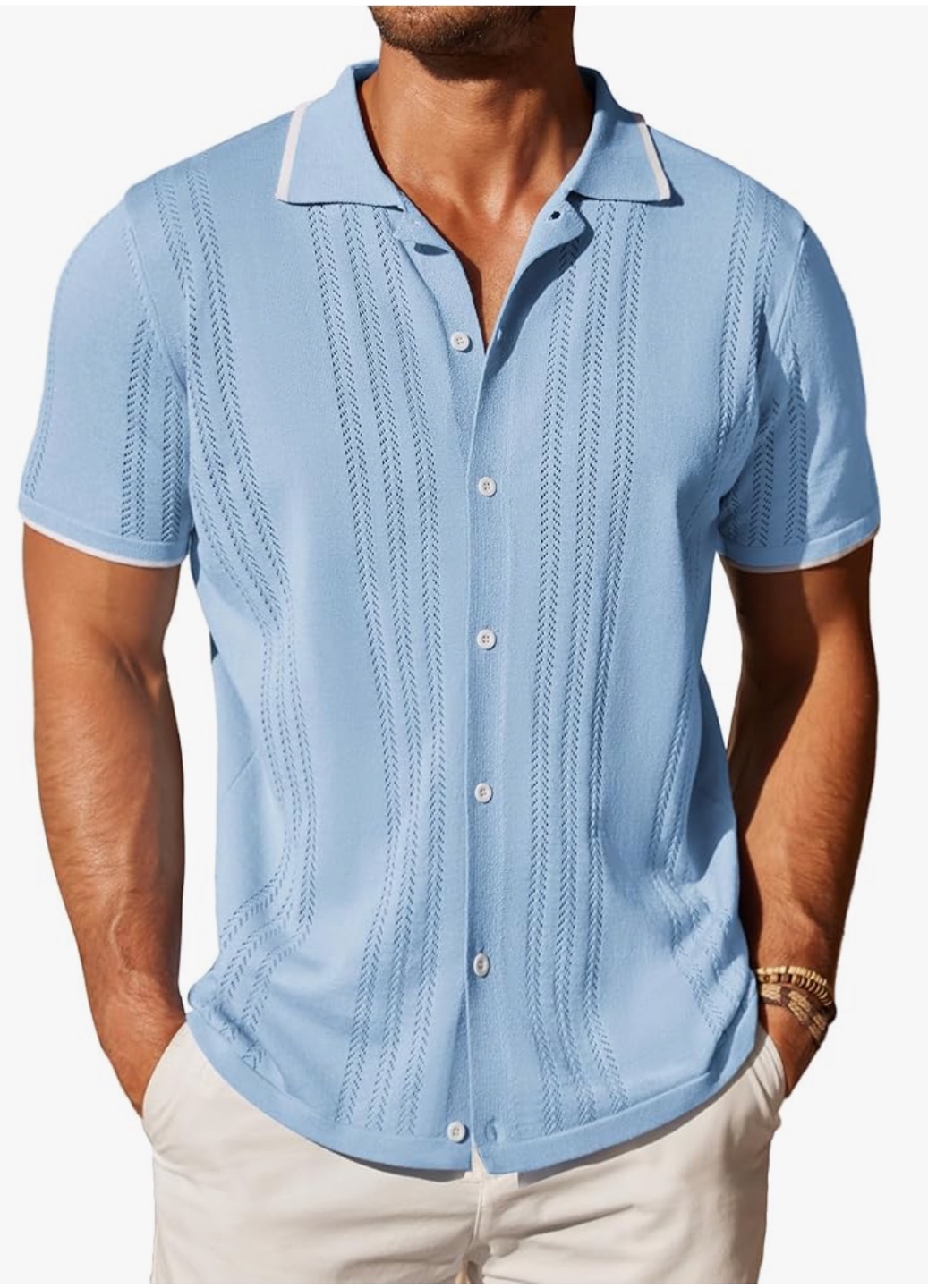 CooFandy Men's Short Sleeve Knitted Polo Shirt - photo 3