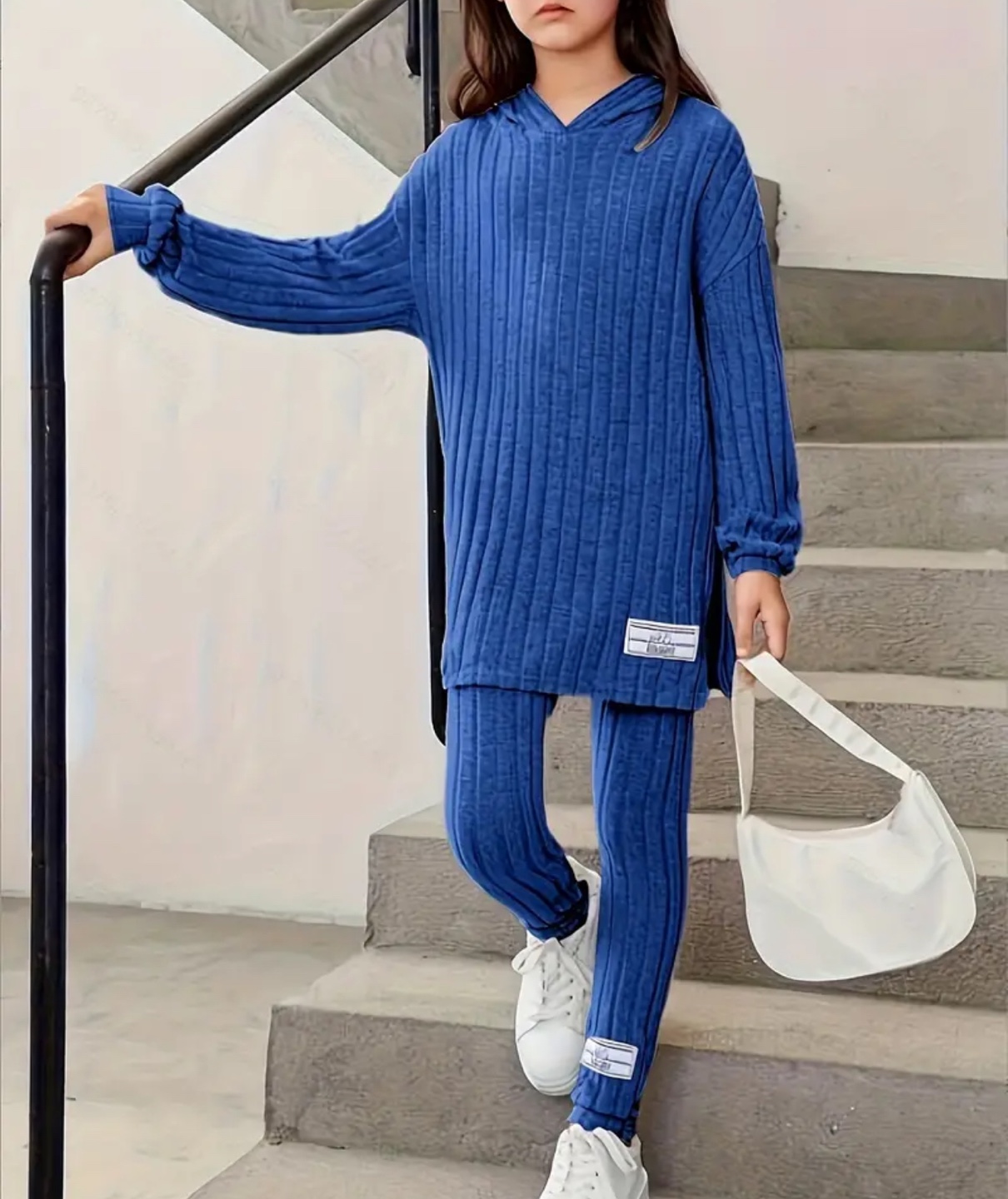 Girls Blue Hooded Top and Leggings Set - photo 4