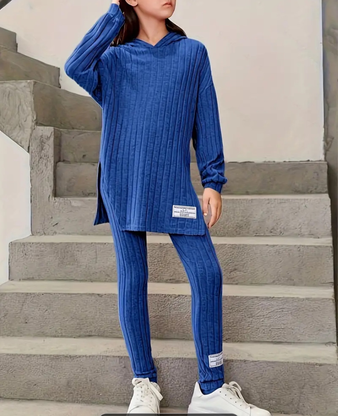 Girls Blue Hooded Top and Leggings Set - photo 3