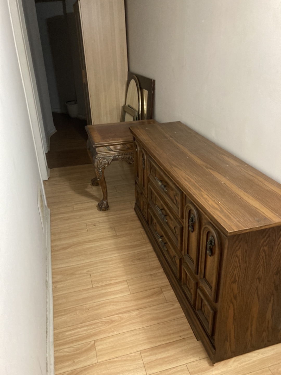 Vintage Wooden Dresser , mirrors and movable closet
