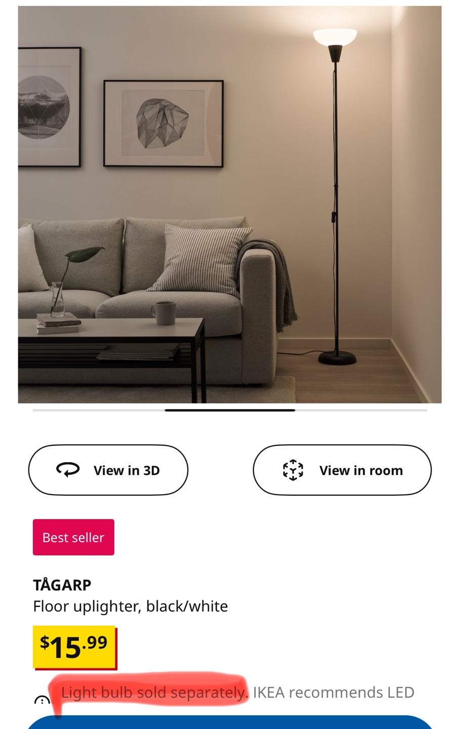 Pair of IKEA Floor Lamps with IKEA bulb - photo 4