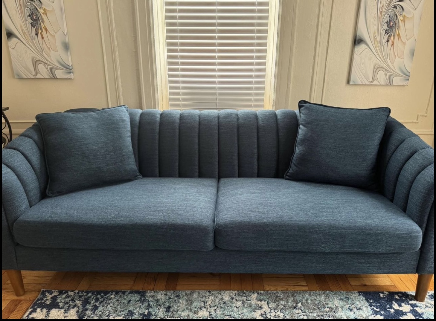 Blue Velvet Channel Back Sofa - photo 5