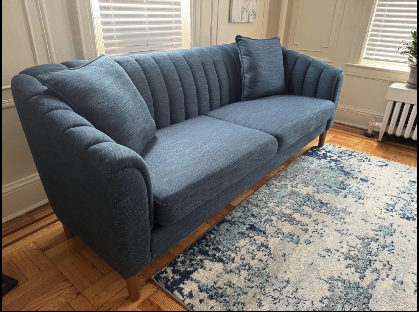 Blue Velvet Channel Back Sofa - photo 4