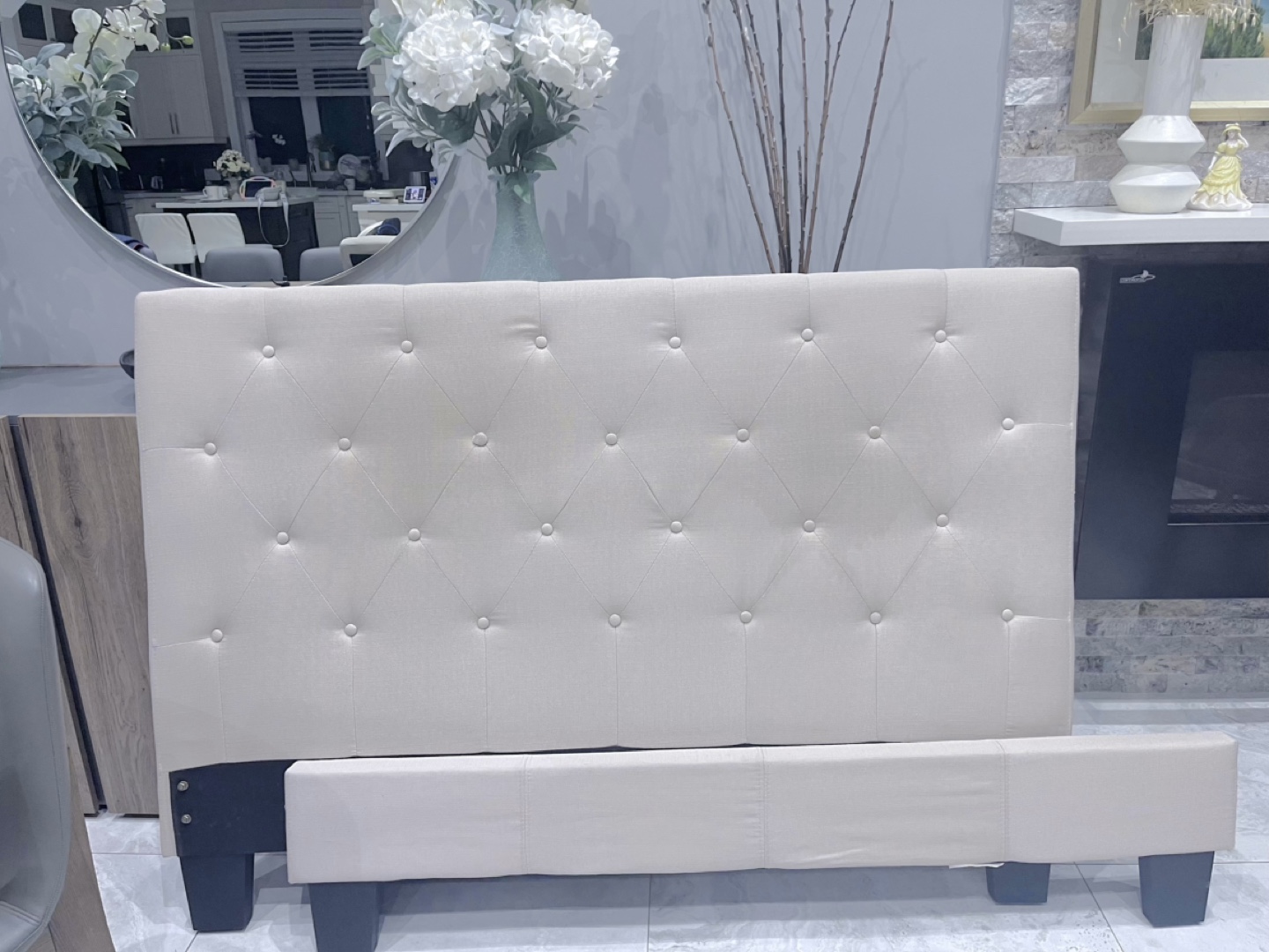 Queen Beige Upholstered Headboard and footboard