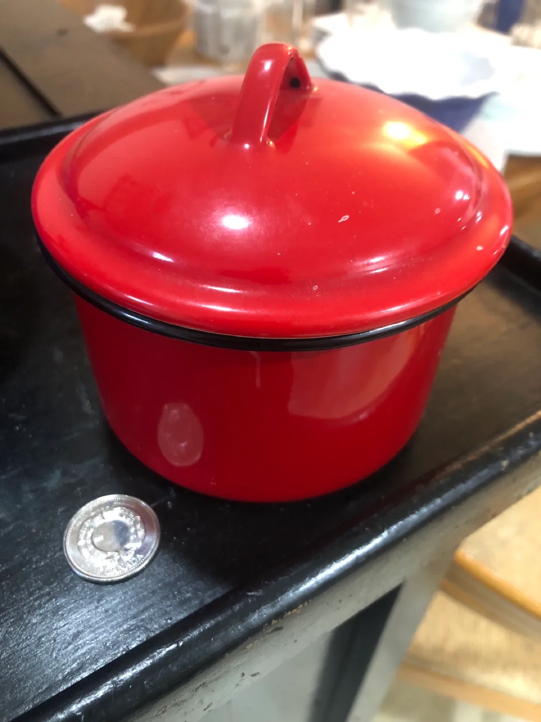 Red Enamelware Pot with Lid-small thumbnail