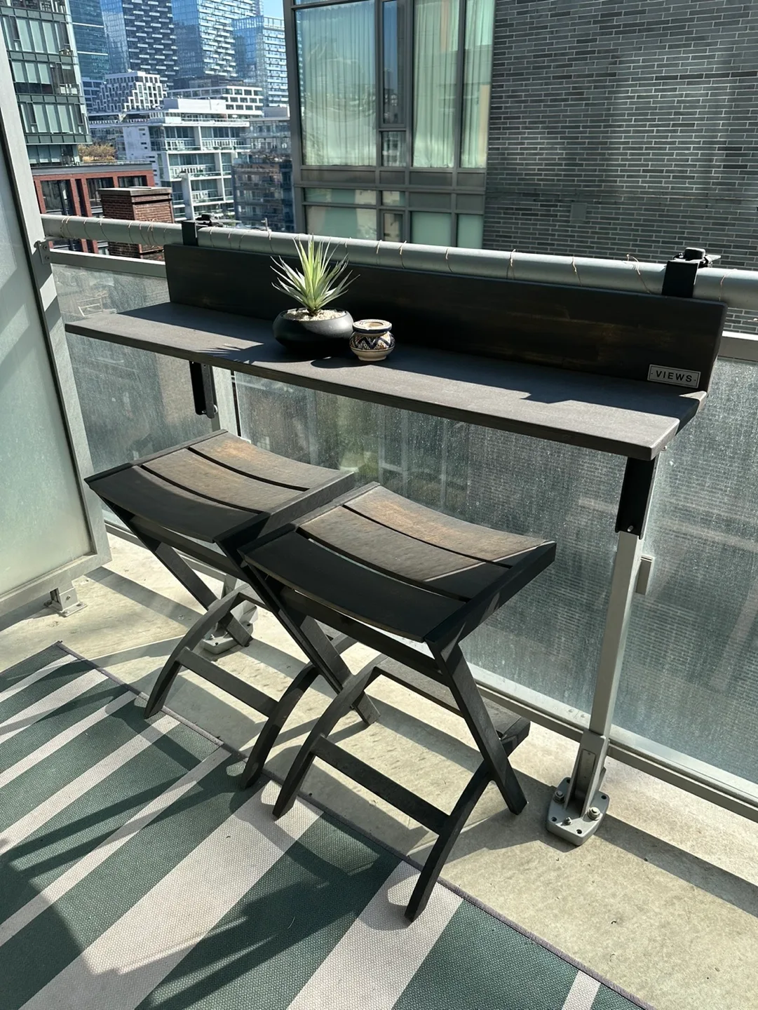 Two acacia wood bar stools thumbnail