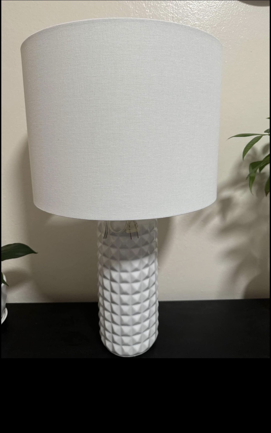 2 White Table Lamp with Geometric Base