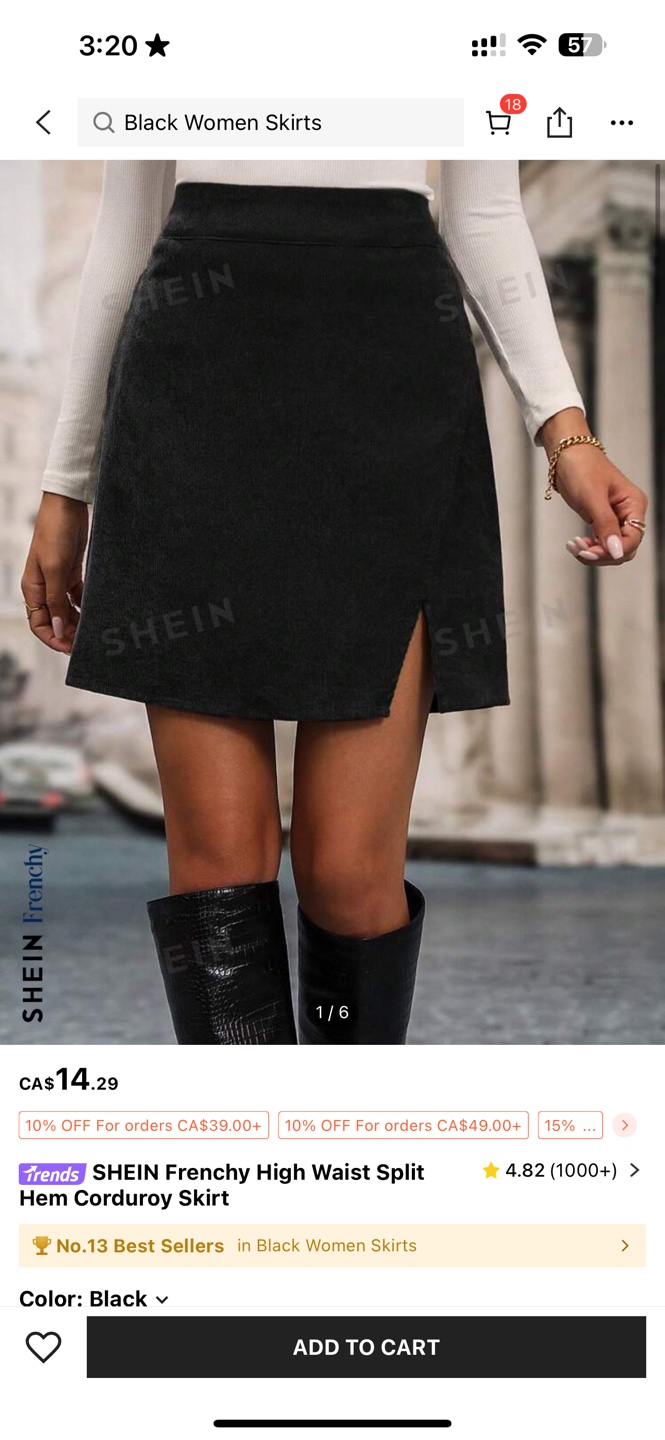 SHEIN Black Corduroy Skirt