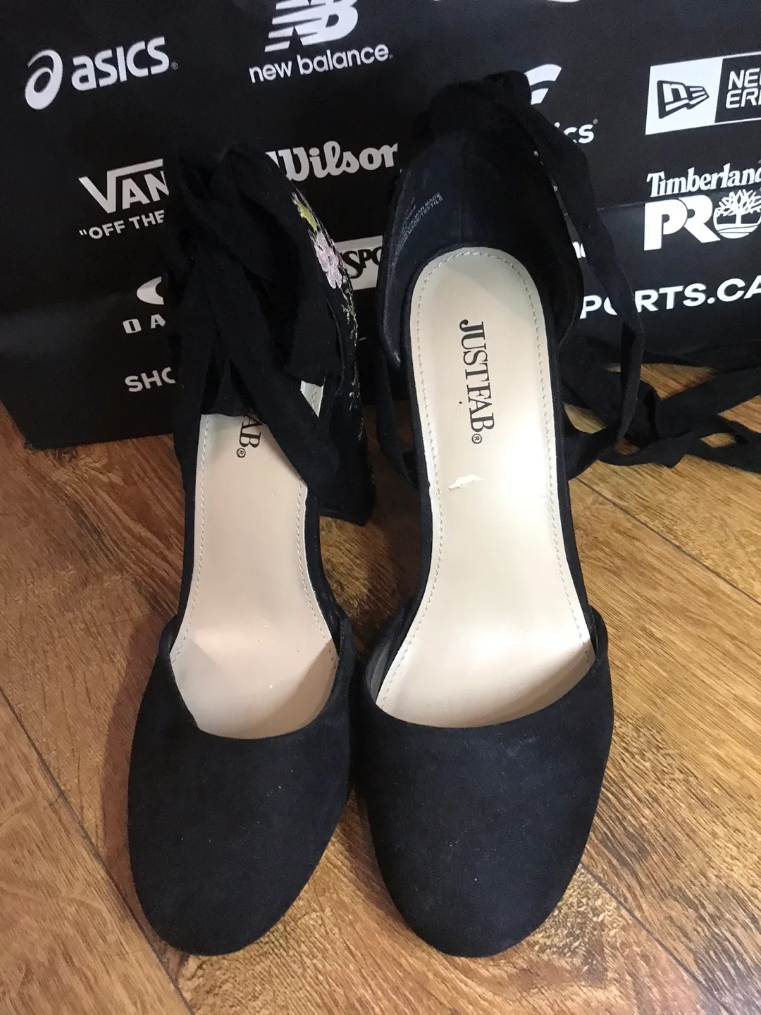 Black Suede Floral Embroidered Heels image indicator(3)