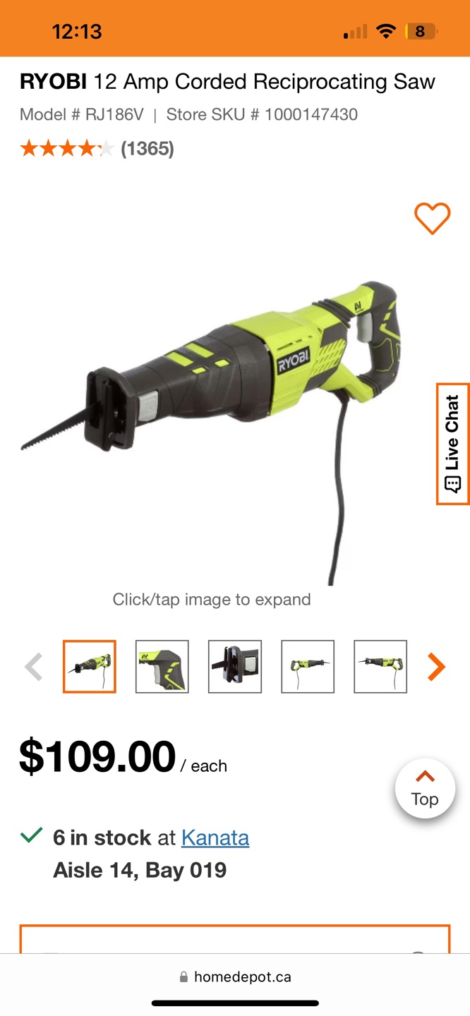 Ryobi 12 Amp Corded Reciprocating Saw