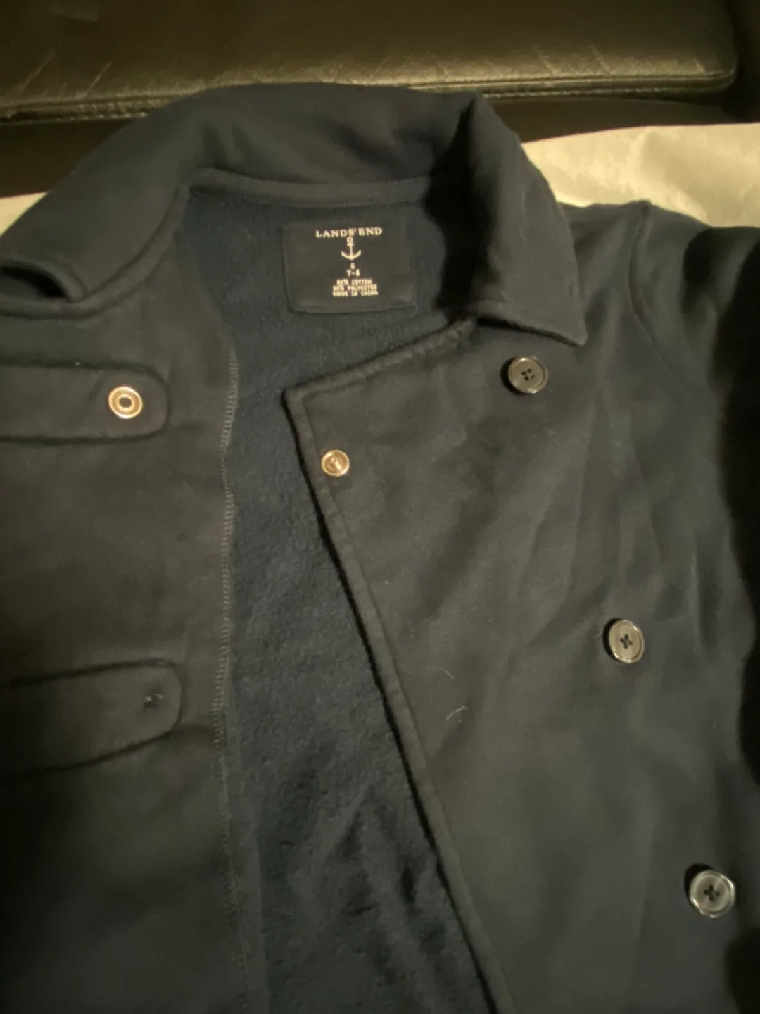 Land's End Navy Blue Peacoat kids size 7 to 8 image indicator(2)