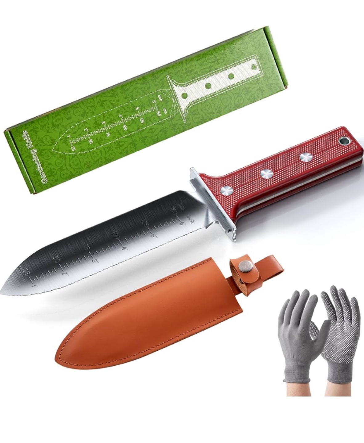 Gardening Knife with Sheath and Gloves