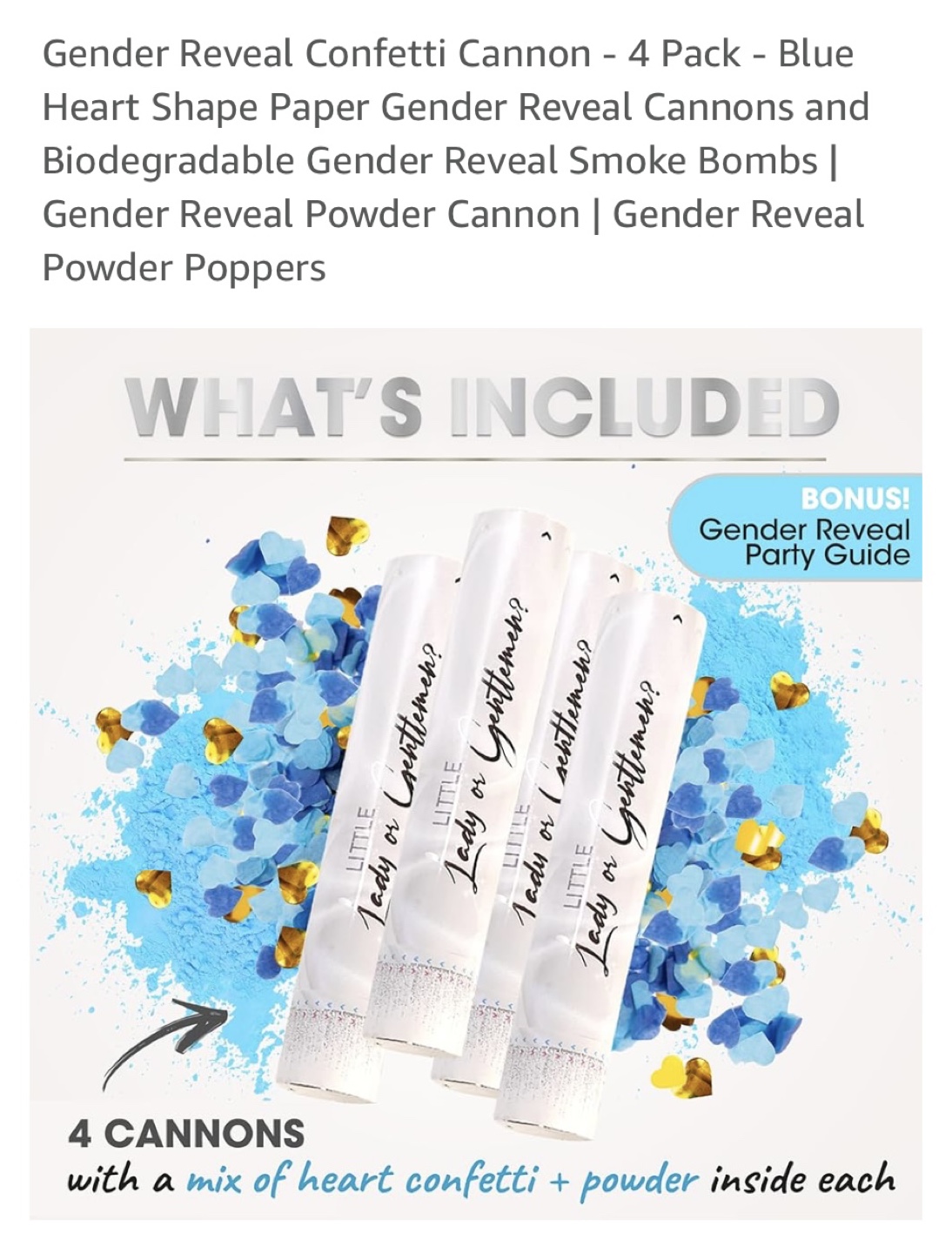 Gender Reveal smoke and Confetti Cannons - 4 Pack - Blue