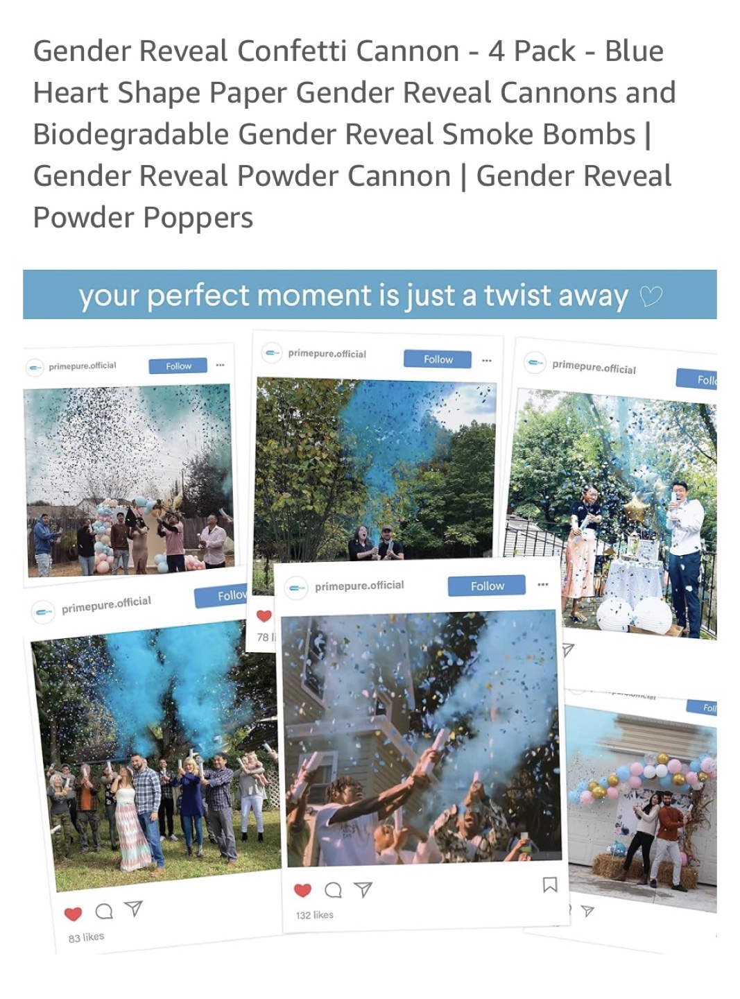 Gender Reveal smoke and Confetti Cannons - 4 Pack - Blue - photo 3