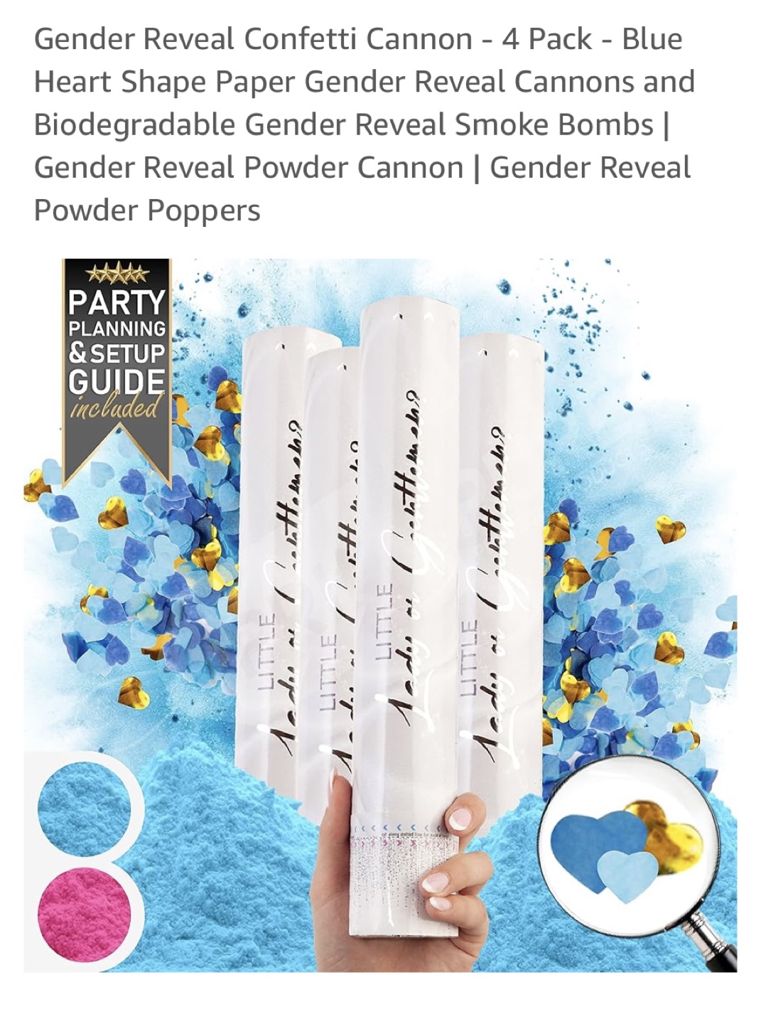 Gender Reveal smoke and Confetti Cannons - 4 Pack - Blue - photo 2