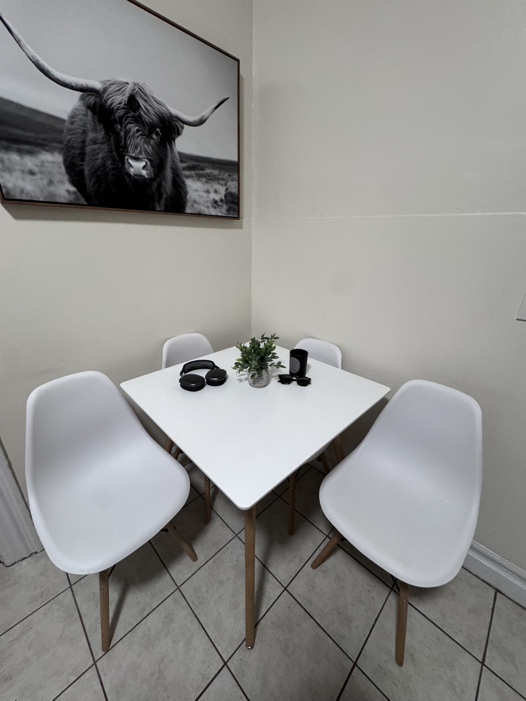 White Dining Table Set with 4 Chairs
