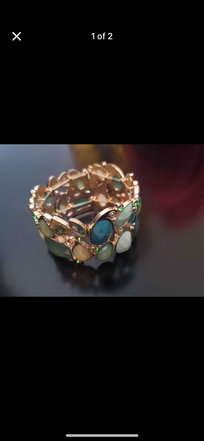 Gold Tone Statement Bracelet with Green and White Stones