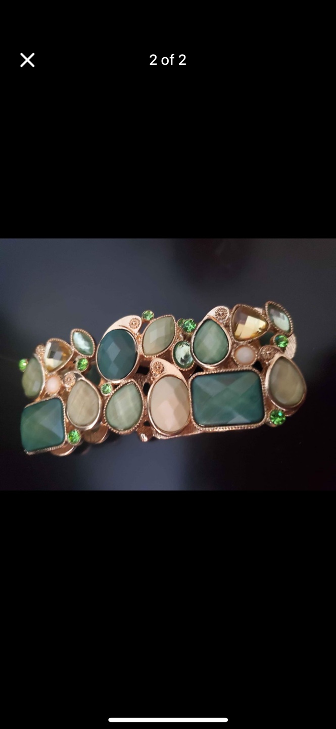 Gold Tone Statement Bracelet with Green and White Stones - photo 2