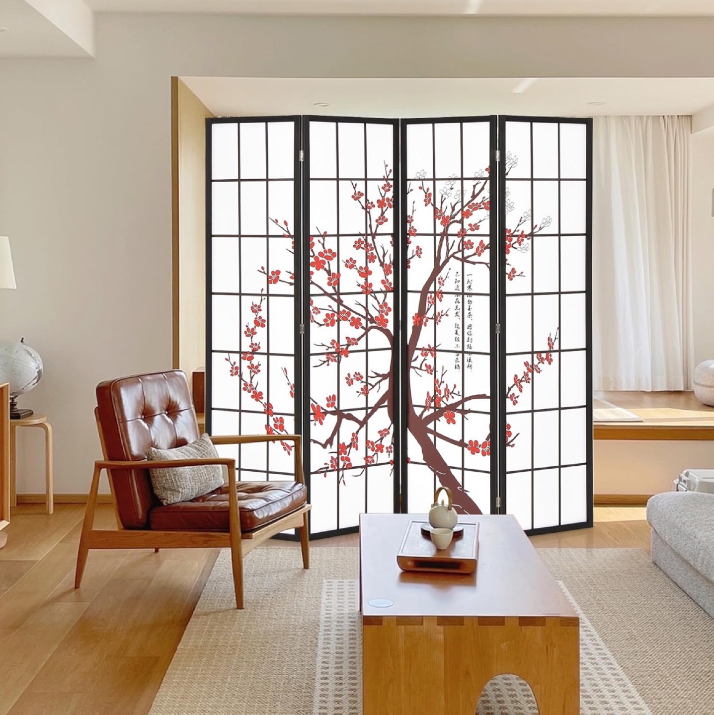 Japanese Style Room Deliver 4 Panel With Blossom Design