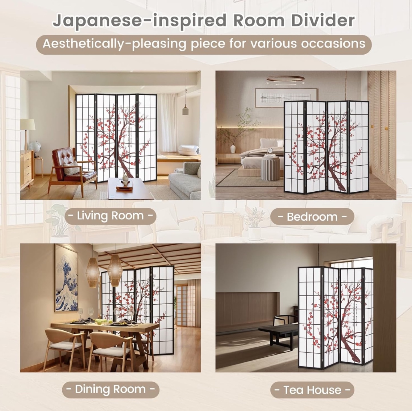 Japanese Style Room Deliver 4 Panel With Blossom Design - photo 5