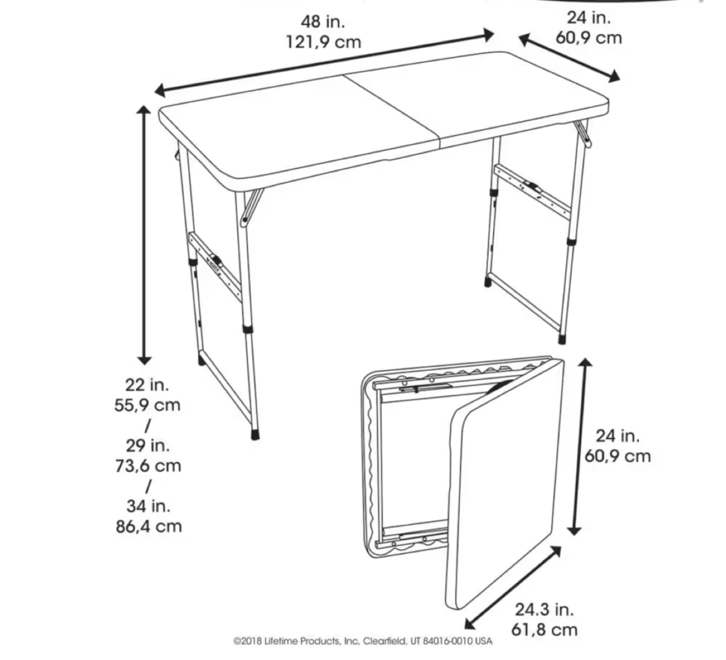 Lifetime 4 Ft. Foldable Adjustable Height Table - photo 2