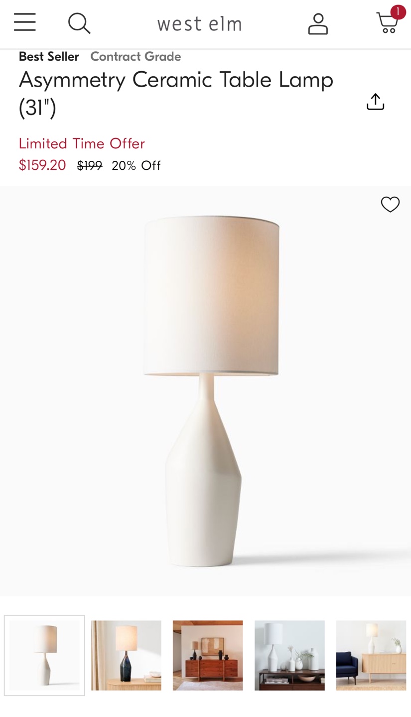 West Elm Asymmetry Ceramic Table Lamp - photo 2