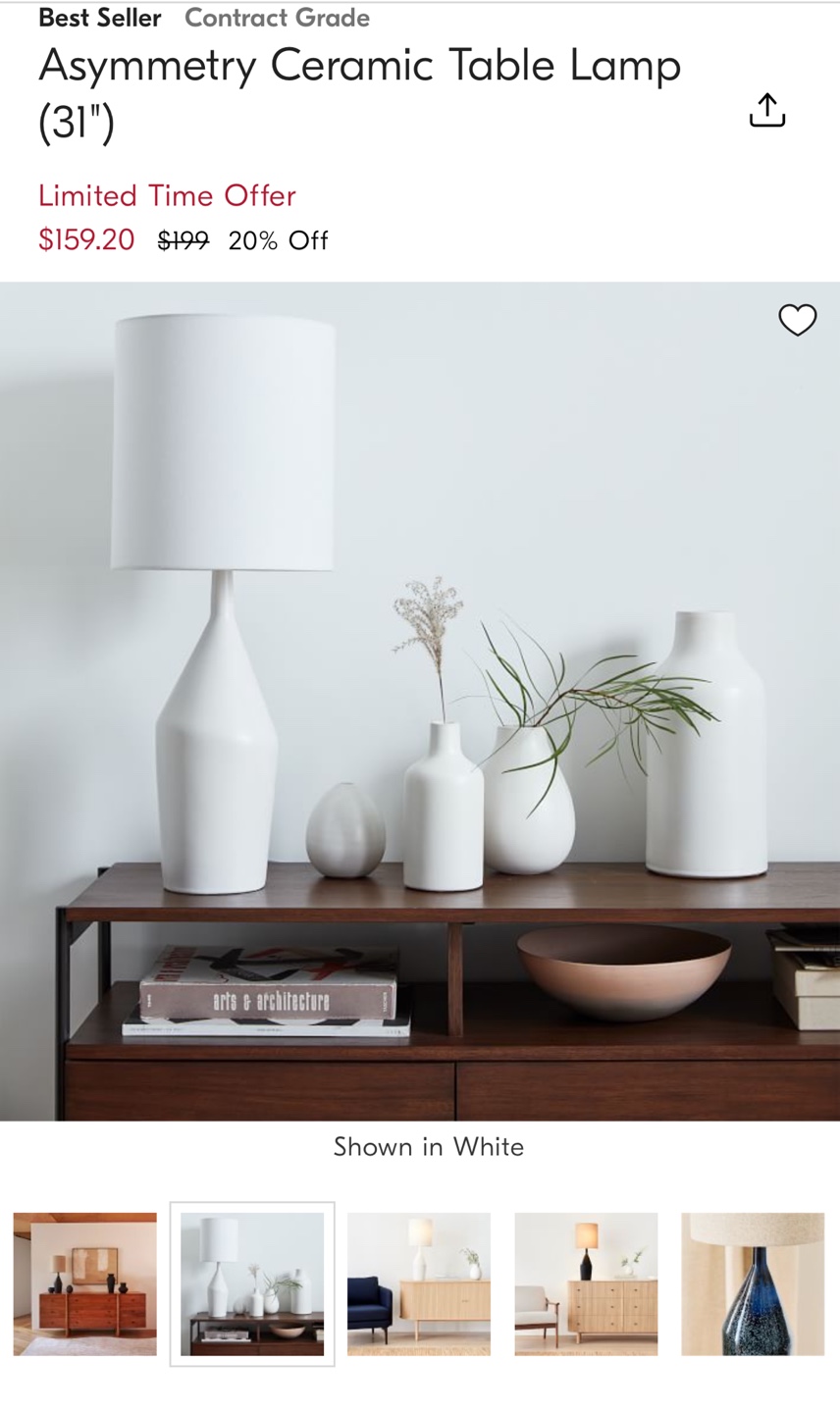 West Elm Asymmetry Ceramic Table Lamp - photo 3