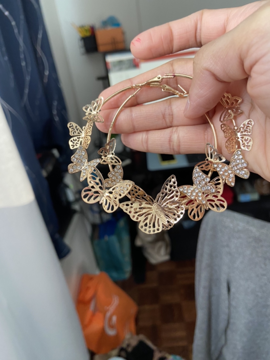 Gold Butterfly Hoop Earrings