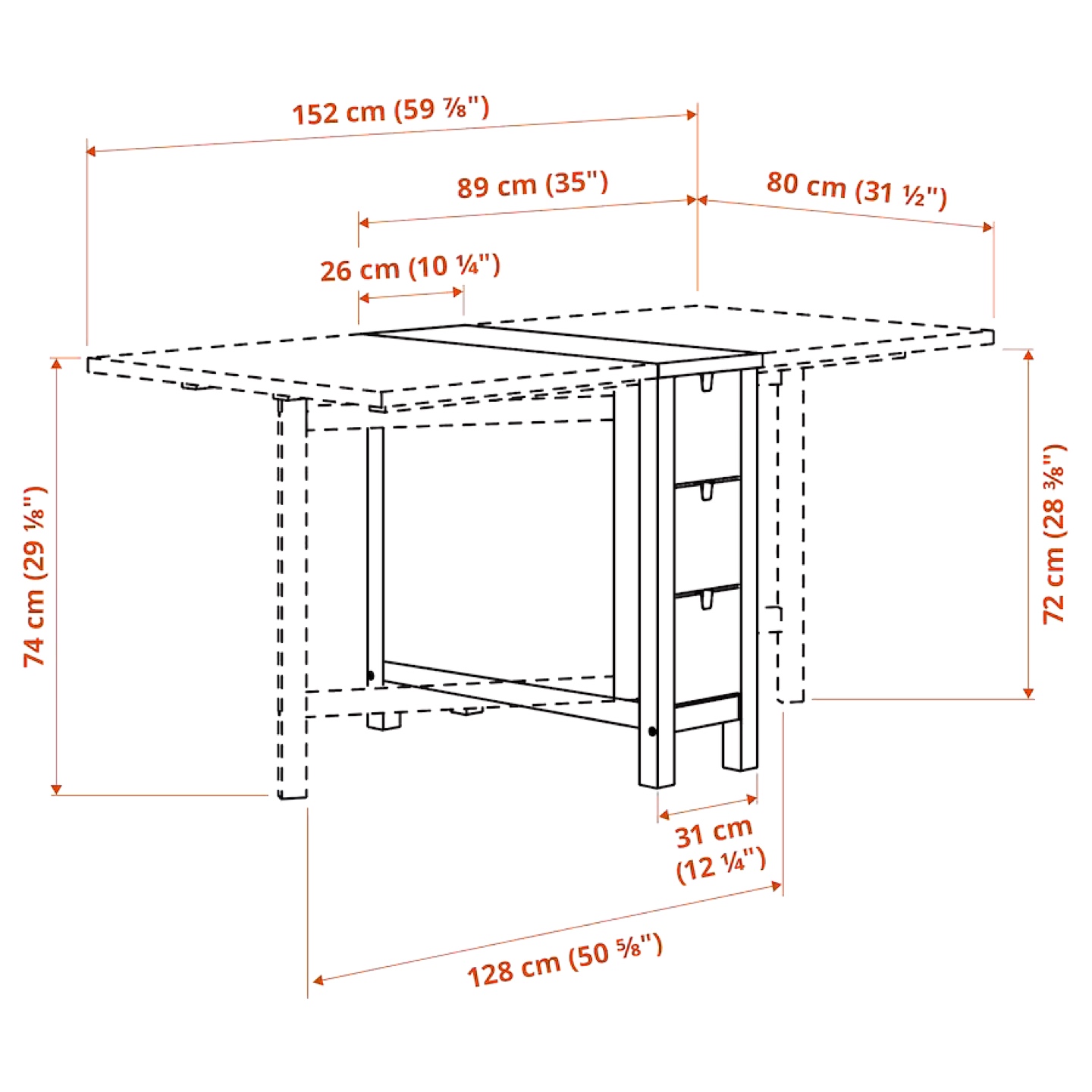IKEA NORDVIKEN White Foldable Table with Drawers - photo 5
