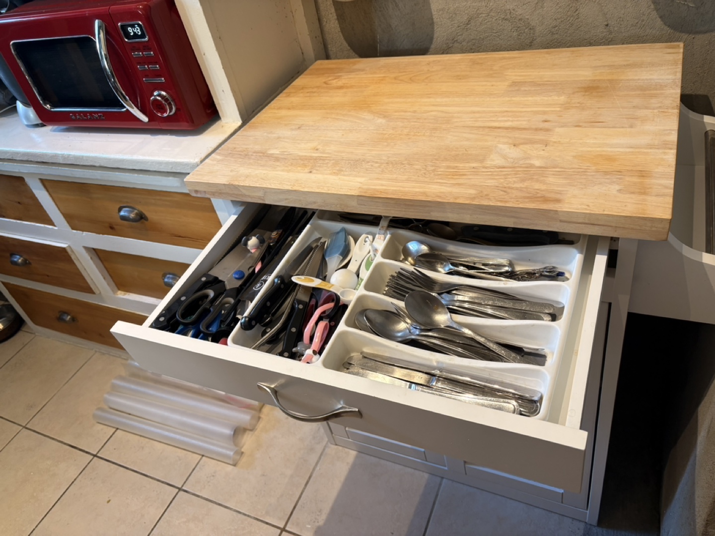 Kitchen Rolling Cart/Cabinet with Solid Wood/Butcher Block Top - photo 3