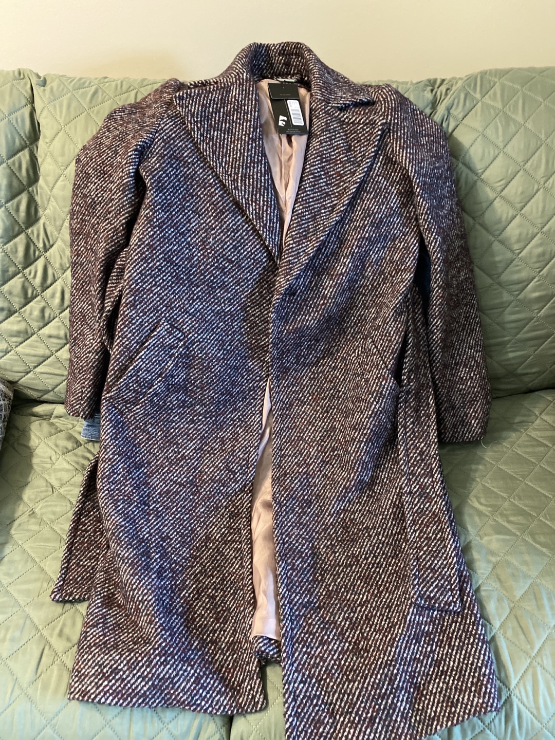 Women's Burgundy & White Tweed Coat