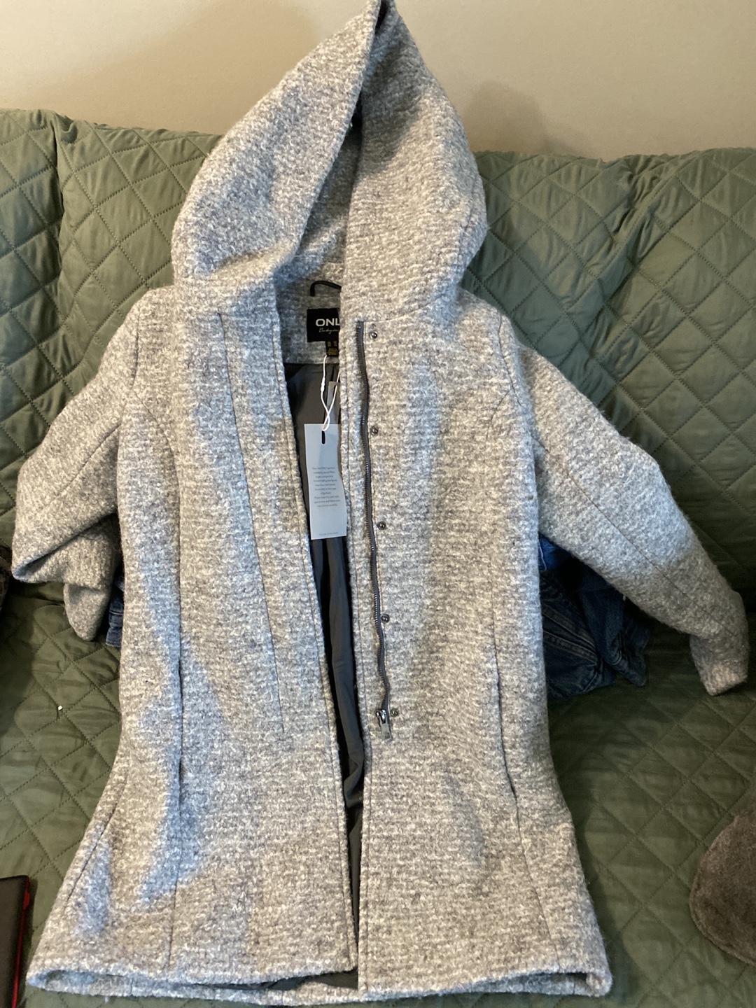 ONLY Women's Grey Hooded Coat