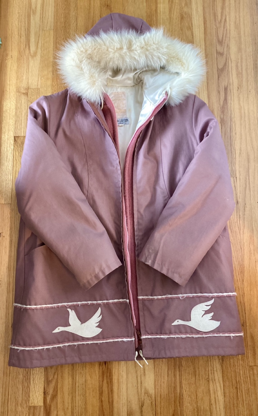 Vintage Hudson's Bay Company Pink Wool Parka with Fur Hood
