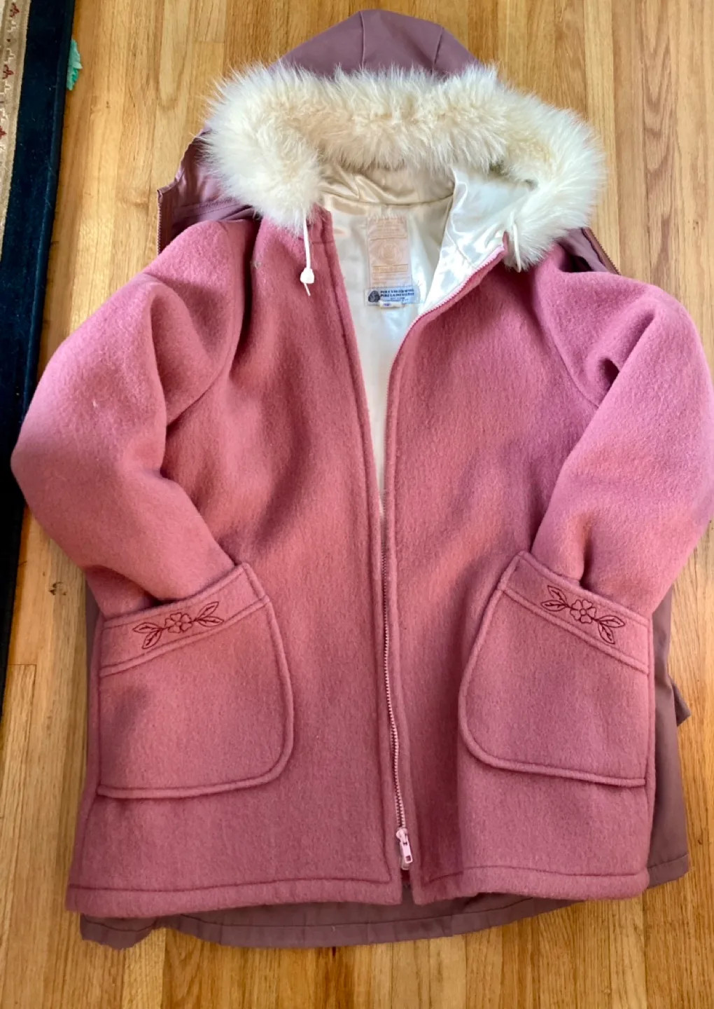 Vintage Hudson's Bay Company Pink Wool Parka with Fur Hood image indicator(3)