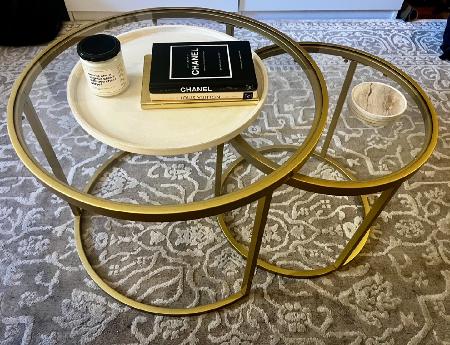 Gold Metal and Glass Nesting Tables (elevator in building!) - photo 2