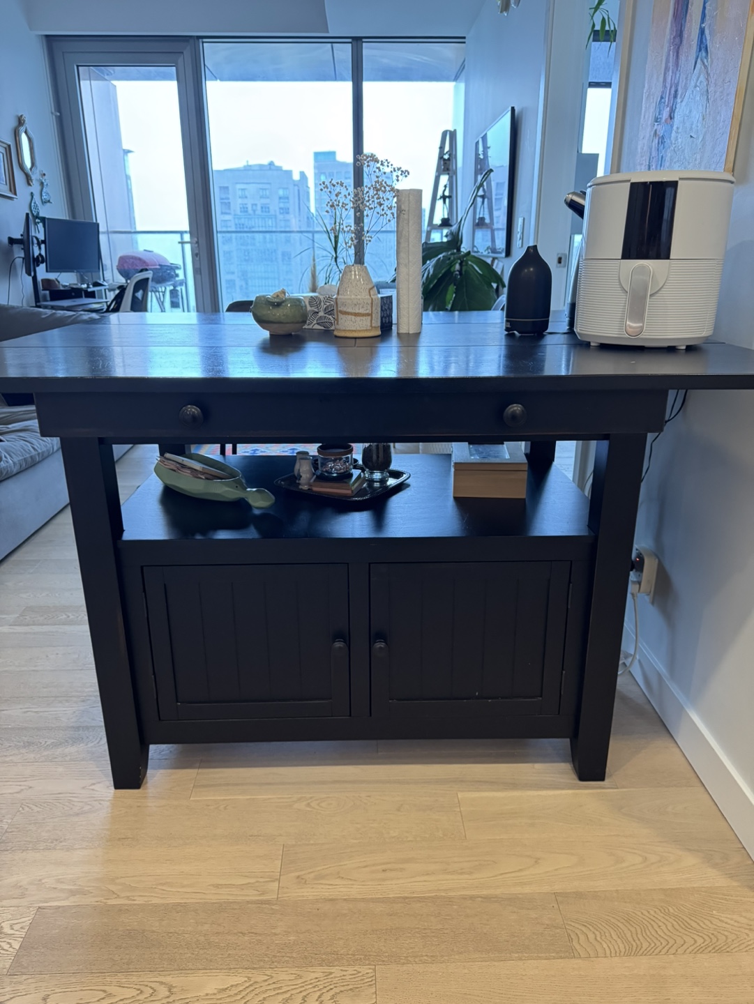 Black Kitchen Island with Storage