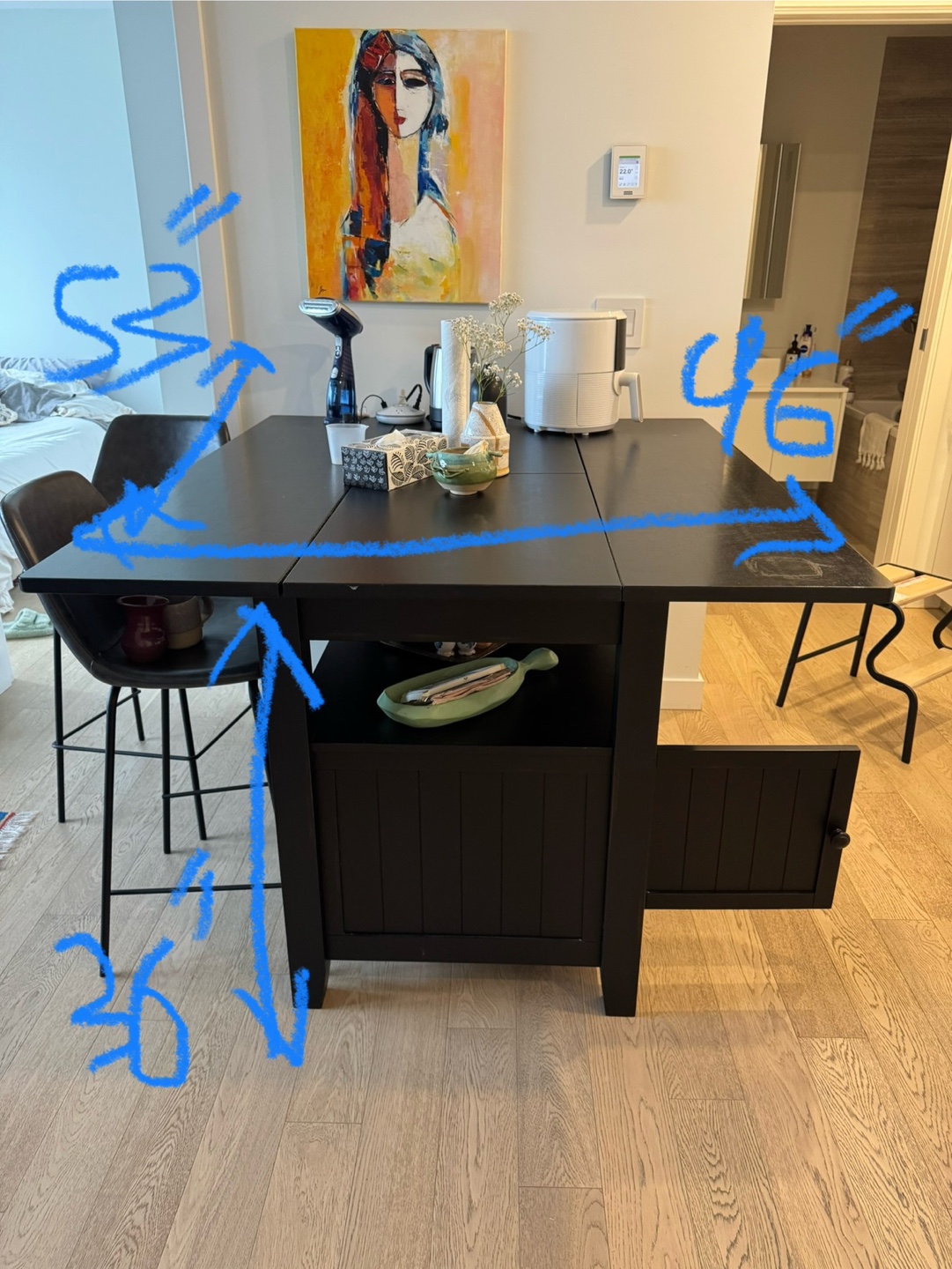 Black Kitchen Island with Storage - photo 2