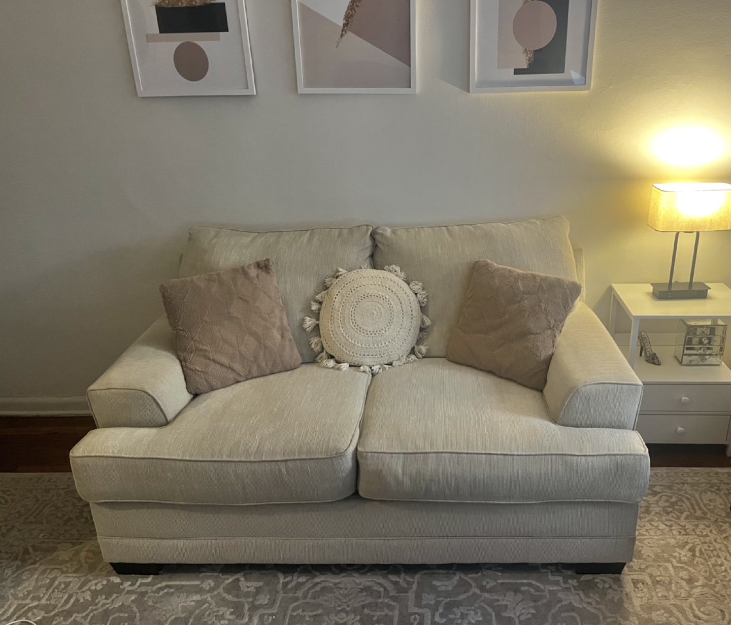 Beige two-cushion loveseat (in elevator building!) - photo 2