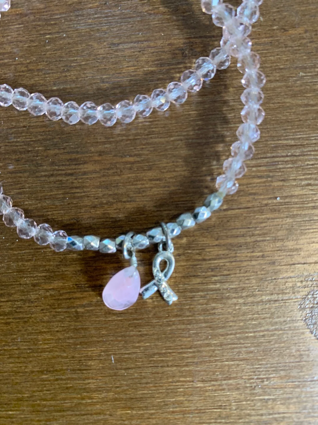 Pink Crystal Beaded Bracelets with Pink Ribbon Charm image indicator(3)