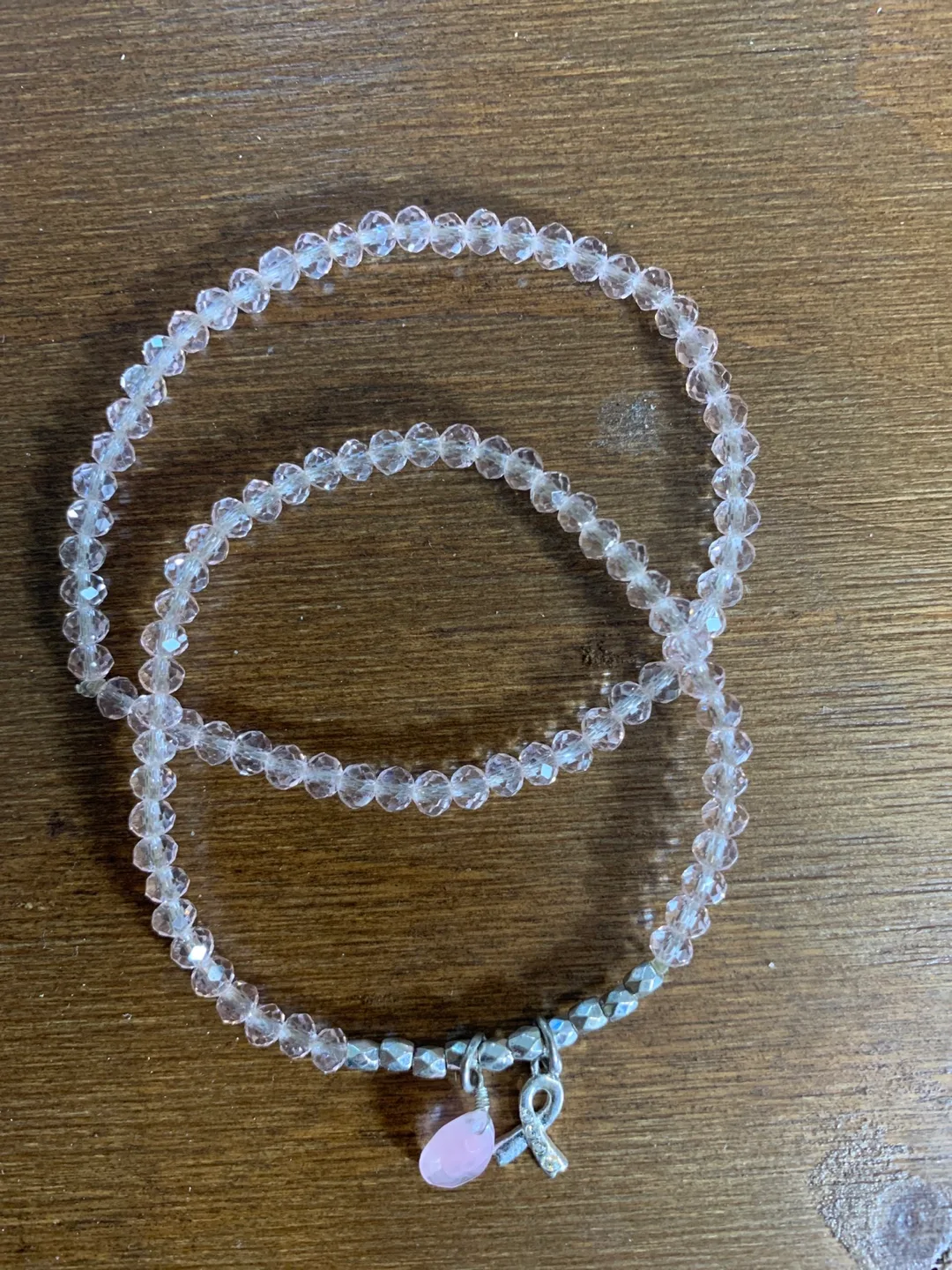 Pink Crystal Beaded Bracelets with Pink Ribbon Charm image indicator(2)