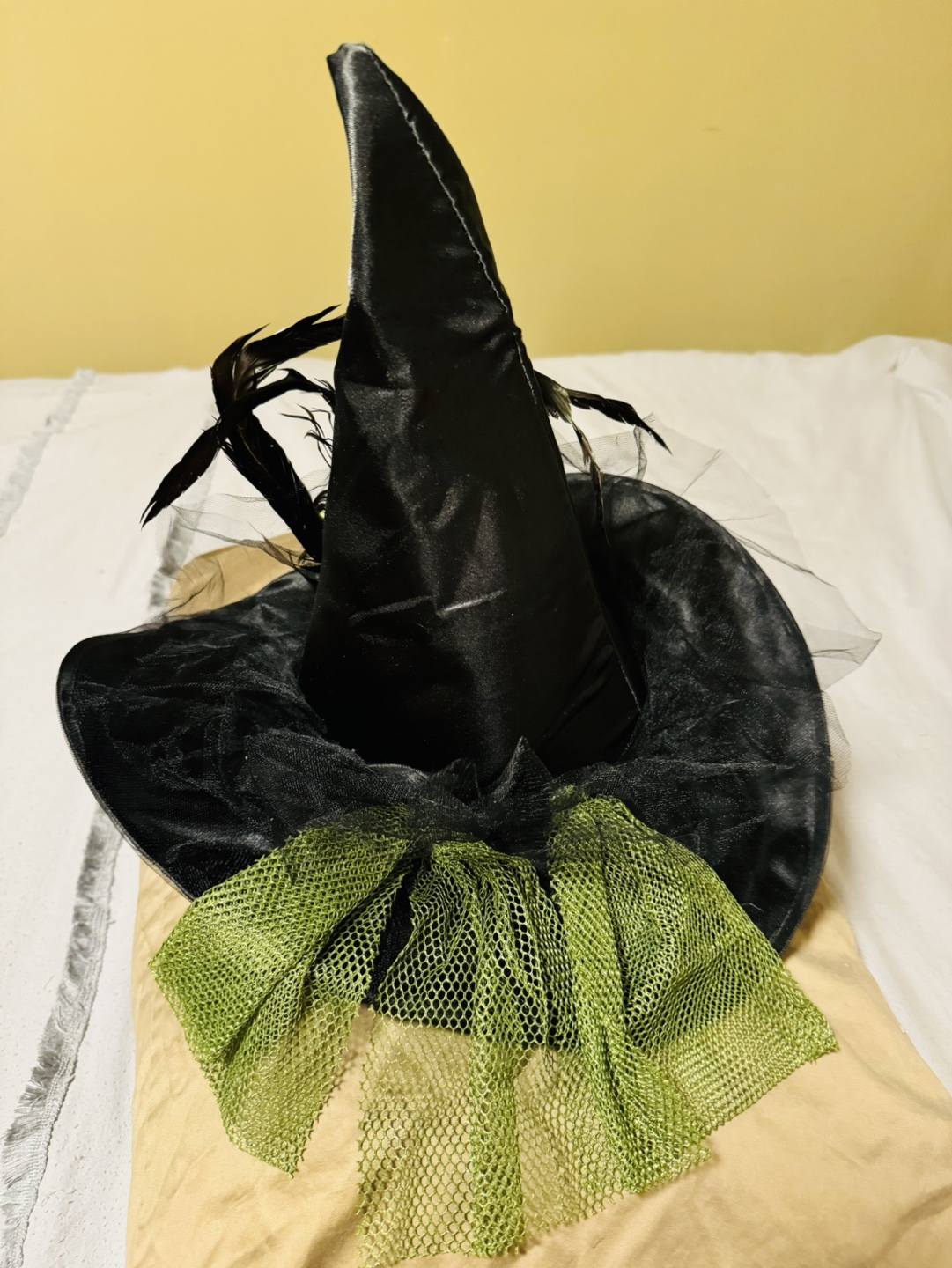 #FREE CYCLE - Black Witch Hat with Feathers and Green Ribbon - photo 4