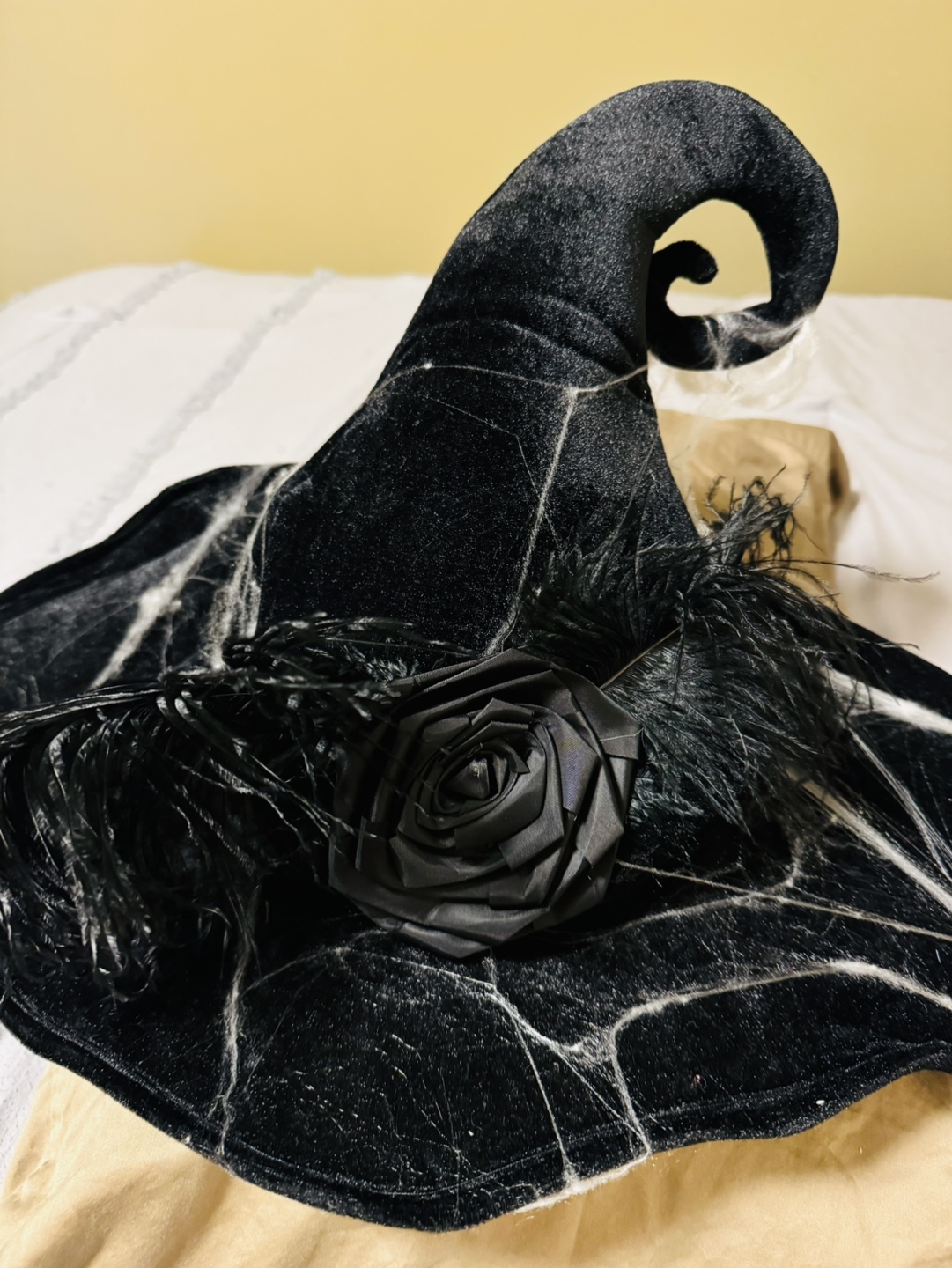 #FREE CYCLE - Black Witch Hat with Feathers and Green Ribbon